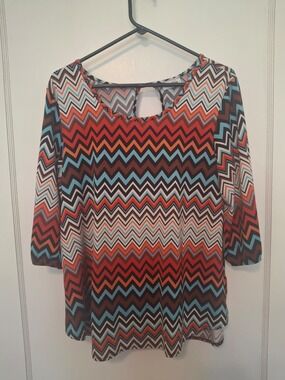 Star Vixen Multicolor Zigzag Chevron Jersey Blouse